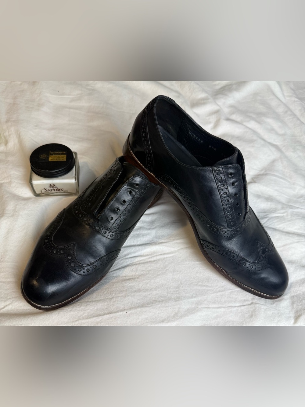 Cole Haan Women's Black Leather Wingtip Oxfords Brogues Size 8.5 B
